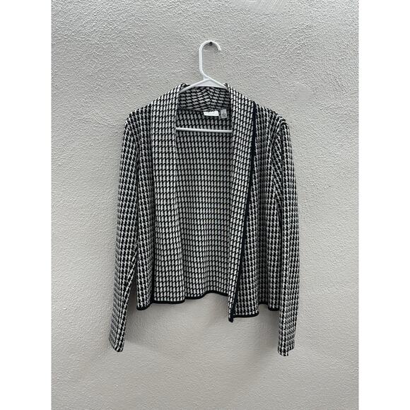 Kim Rogers Womens Cardigan Small Black White Houndstooth Open Front Long Sleeve - Picture 1 of 11
